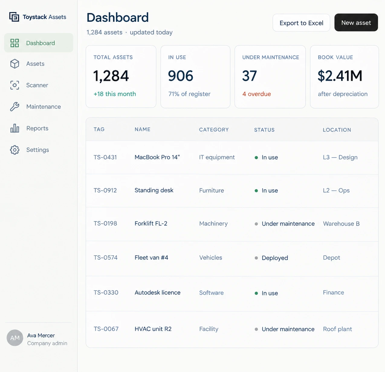Asset Management app screenshot